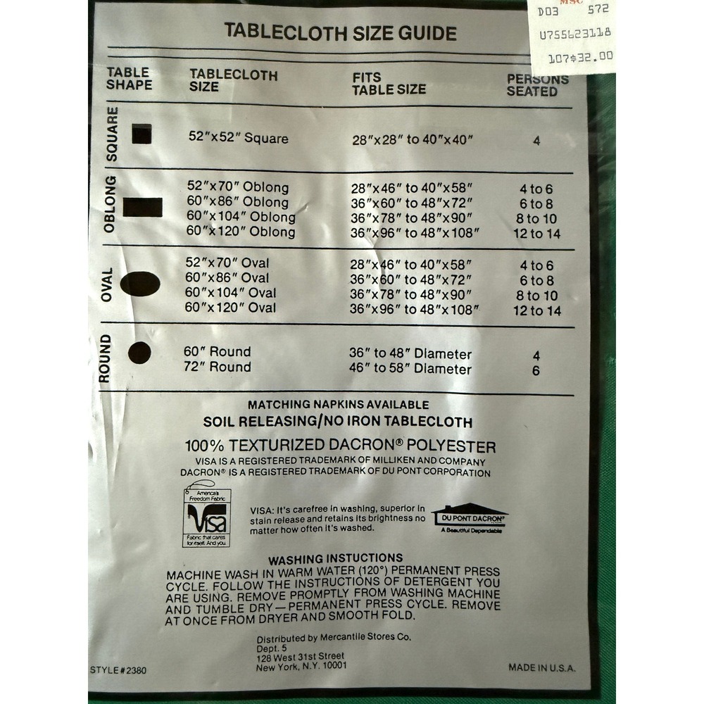 DIPLOMAT VISA Vintage Green Tablecloth -First Lady Comparison Invited - 60x120" - Picture 3 of 6